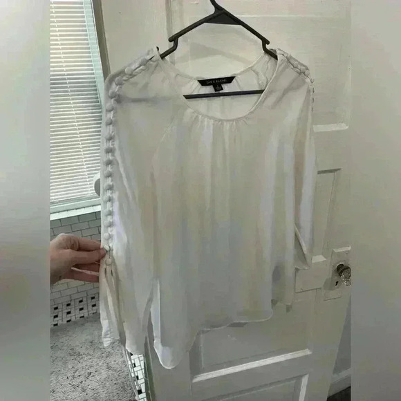 zac & rachel White business casual flowy blouse with button-down sleeves‎ size s - Picture 5 of 9